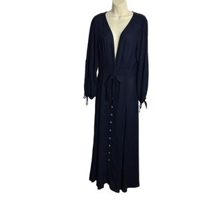 Elan Small Navy Gauze Rayon Smock Waist Midi Shirt Dress Minimalist Classic‎